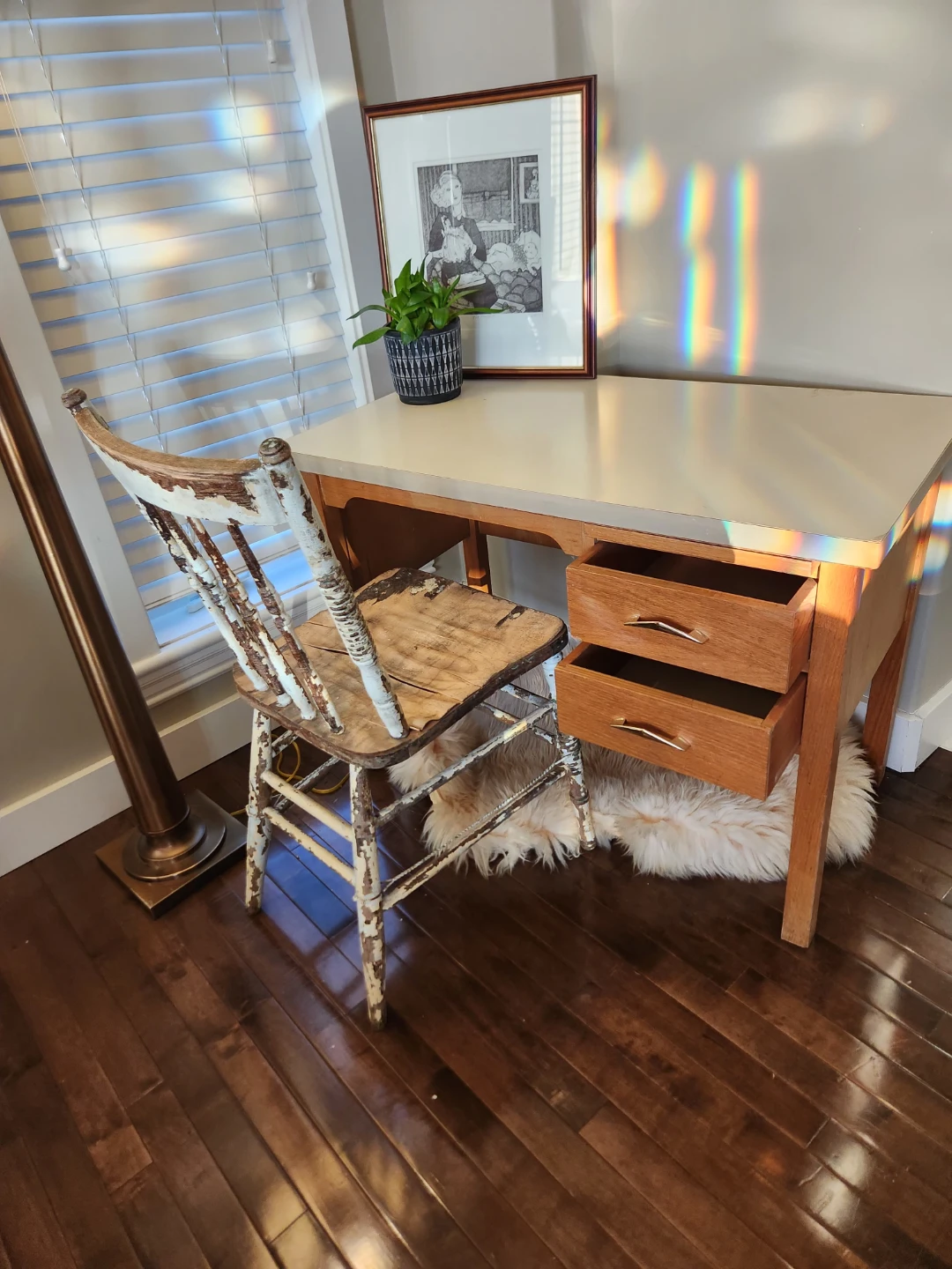 MID CENTURY MODERN Wood Desk with Two Drawers