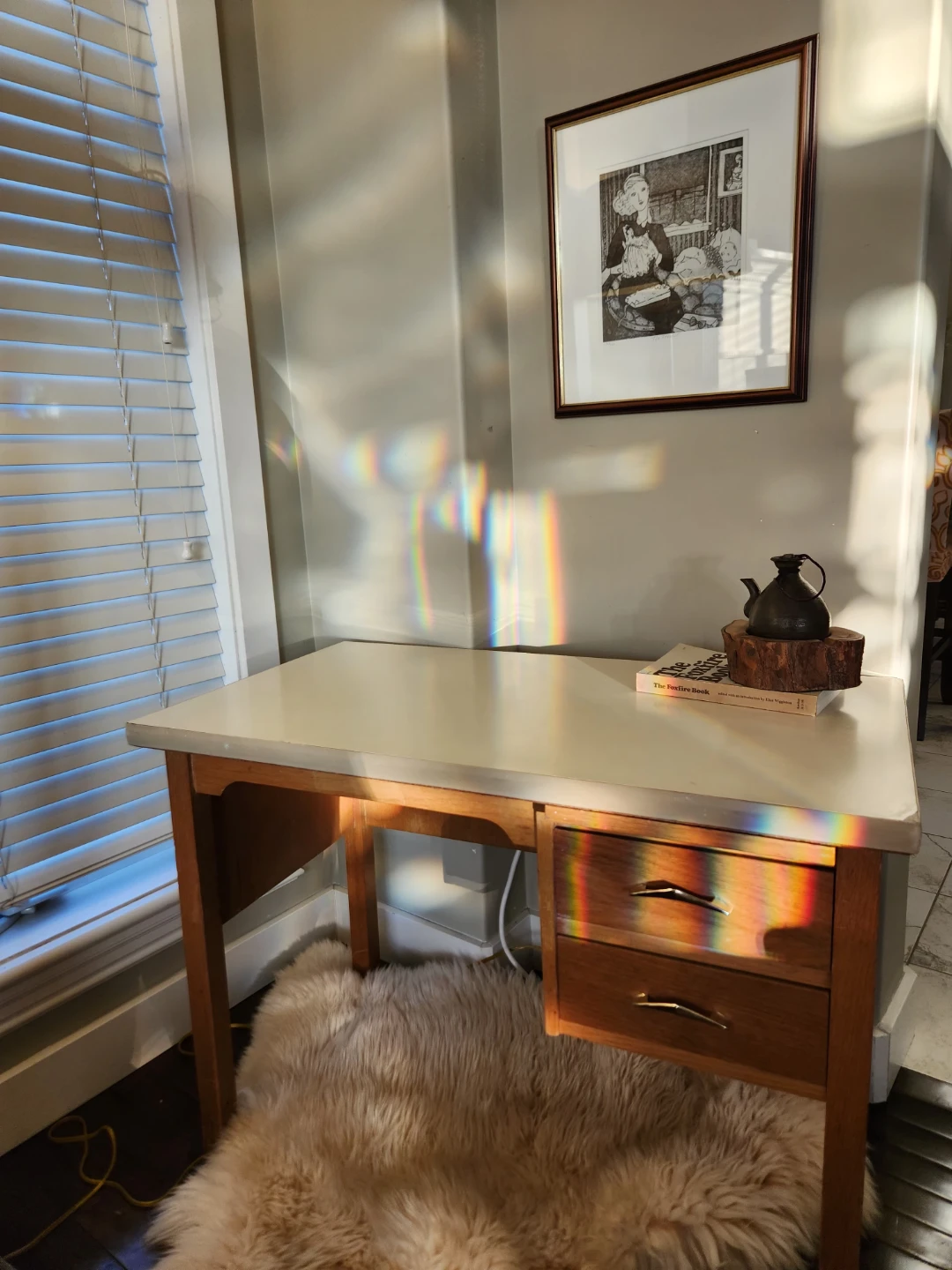MID CENTURY MODERN Wood Desk with Two Drawers - photo 3