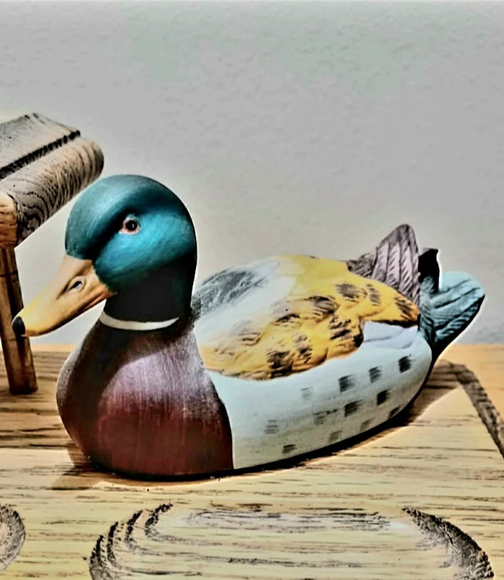 Unique Hand Painted Ceramic Mallard Duck Sculpture Valet Dresser