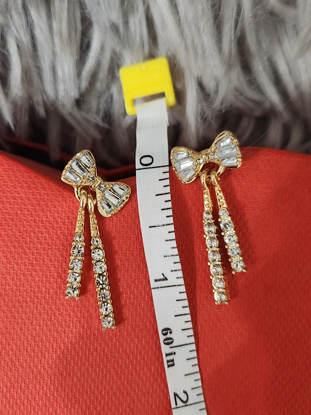 Gold Tone Rhinestone Bow Drop Earrings - photo 2