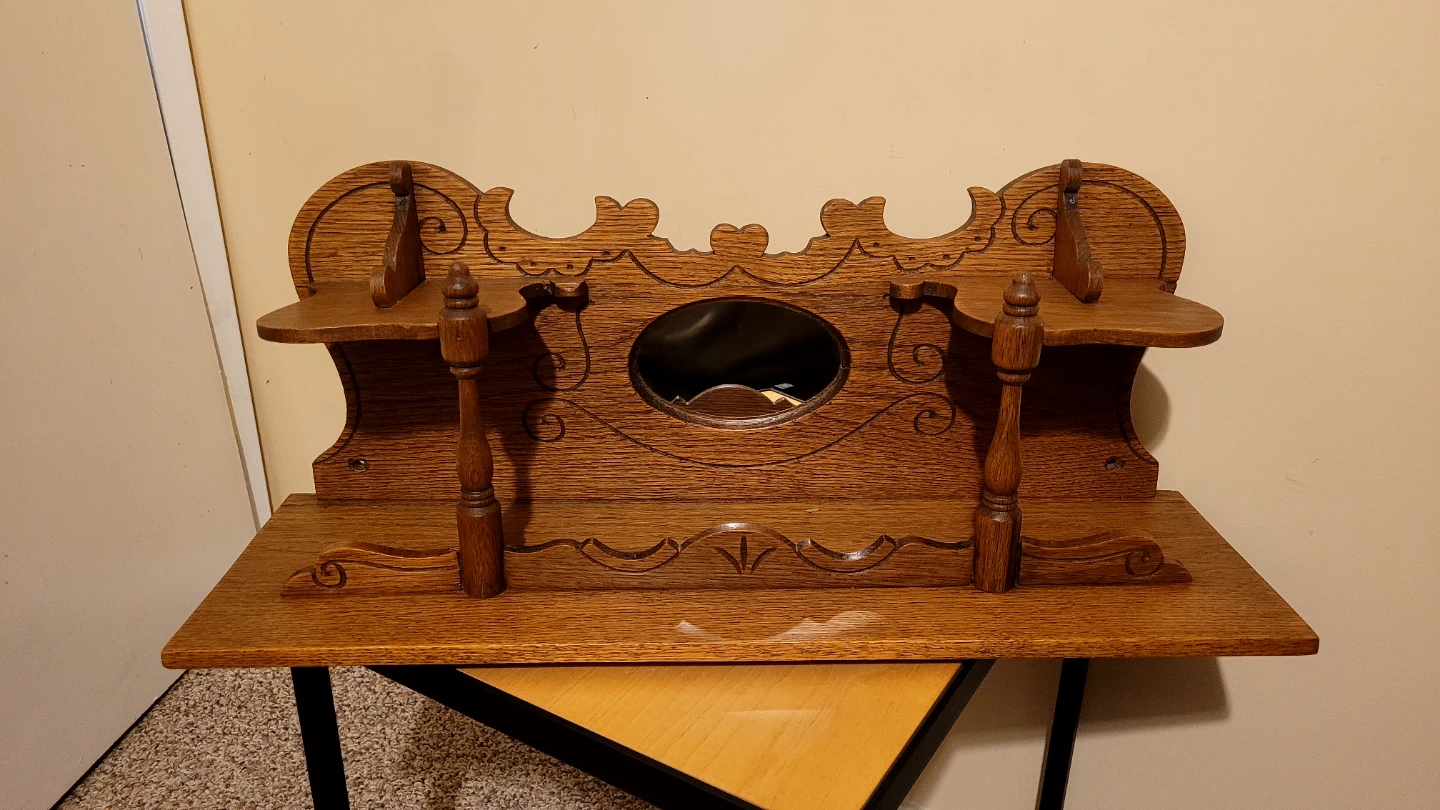 Antique Oak Shelf w/ Mirror - photo 2