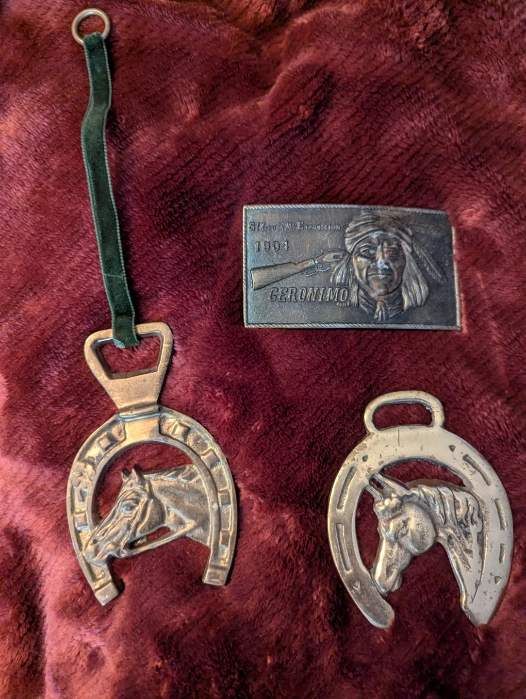 Vintage Horse Shoe Bottle Opener & Geronimo Belt Buckle