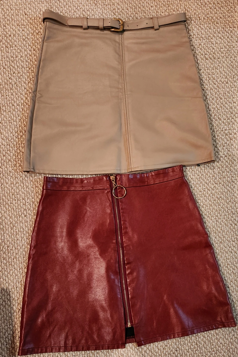 Two Faux Leather Mini Skirts