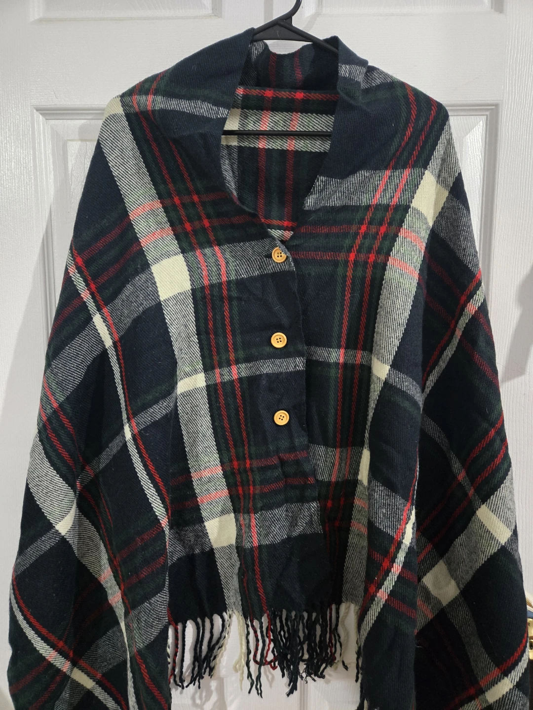 Plaid Blanket Cape with Buttons