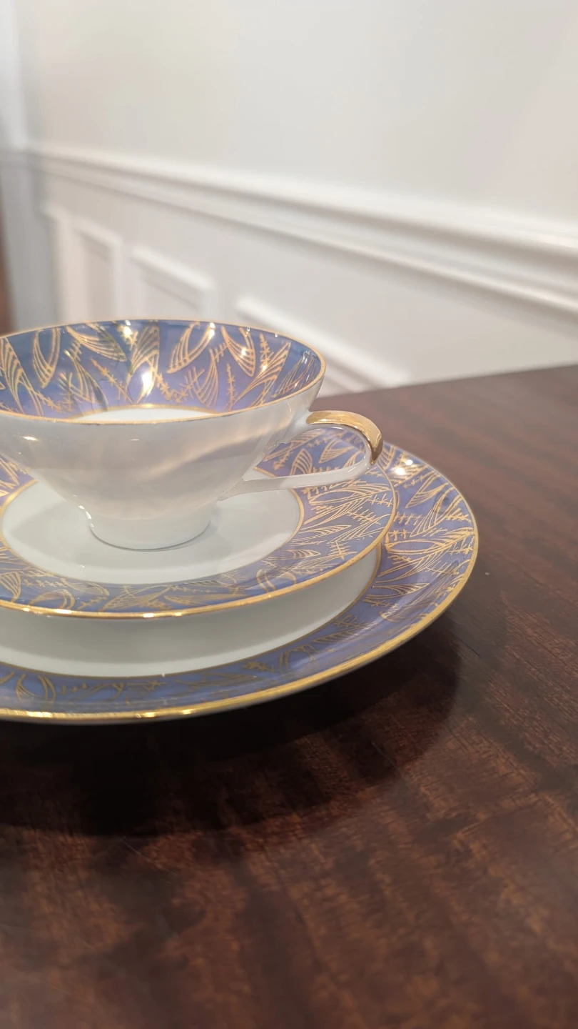 Bavaria Tea Cup, Saucer & Plate Set - Blue & Gold - photo 3