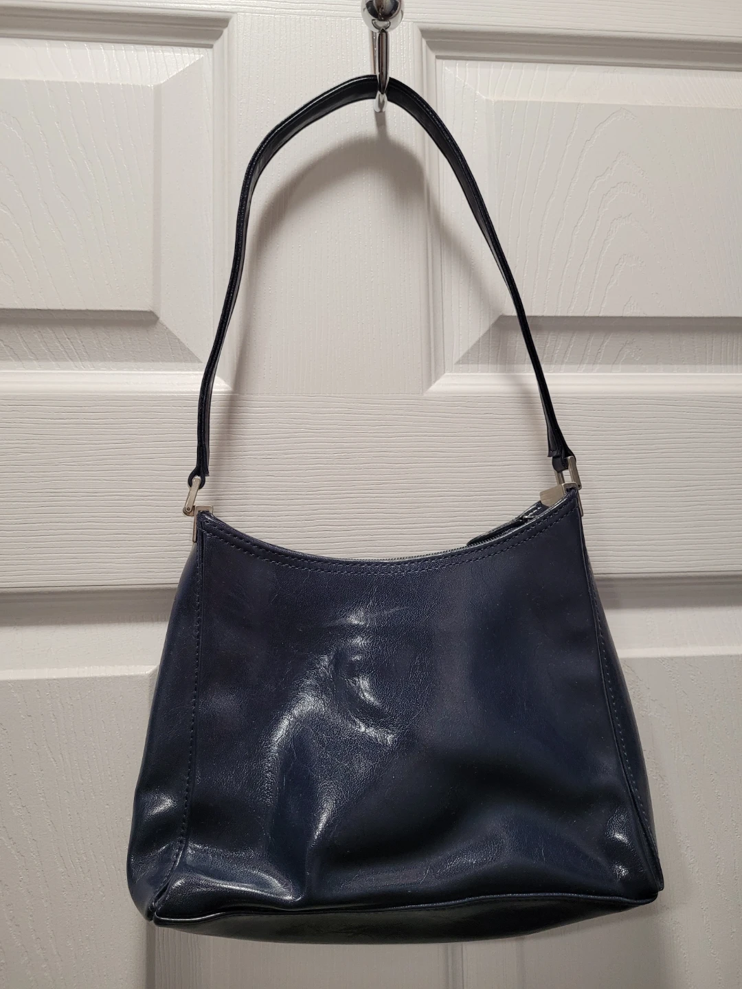 Navy Blue Leather Shoulder Bag