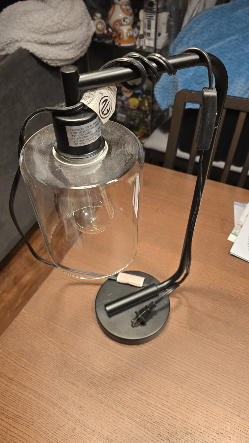 Black Metal Desk Lamp with Glass Shade