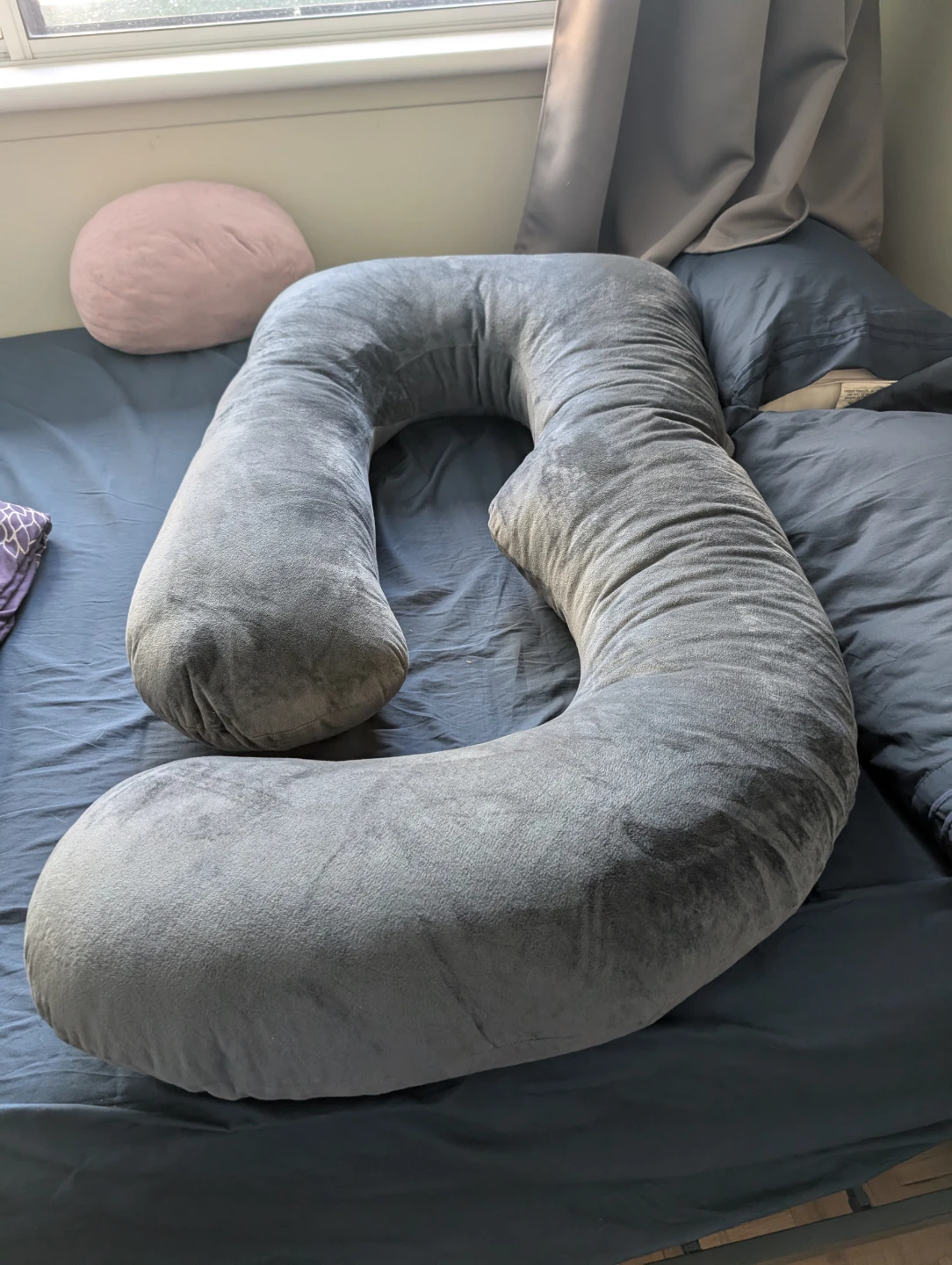 Grey C-Shaped Pregnancy Pillow