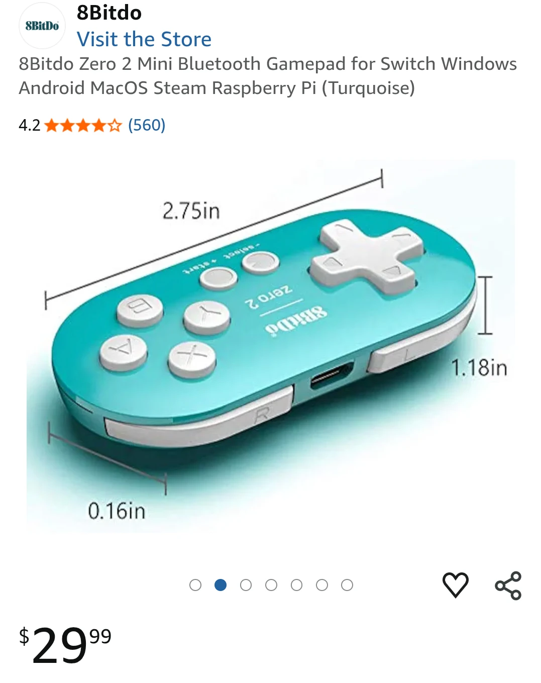 🥕 8Bitdo Zero 2 Mini Bluetooth Gamepad - Turquoise - photo 2