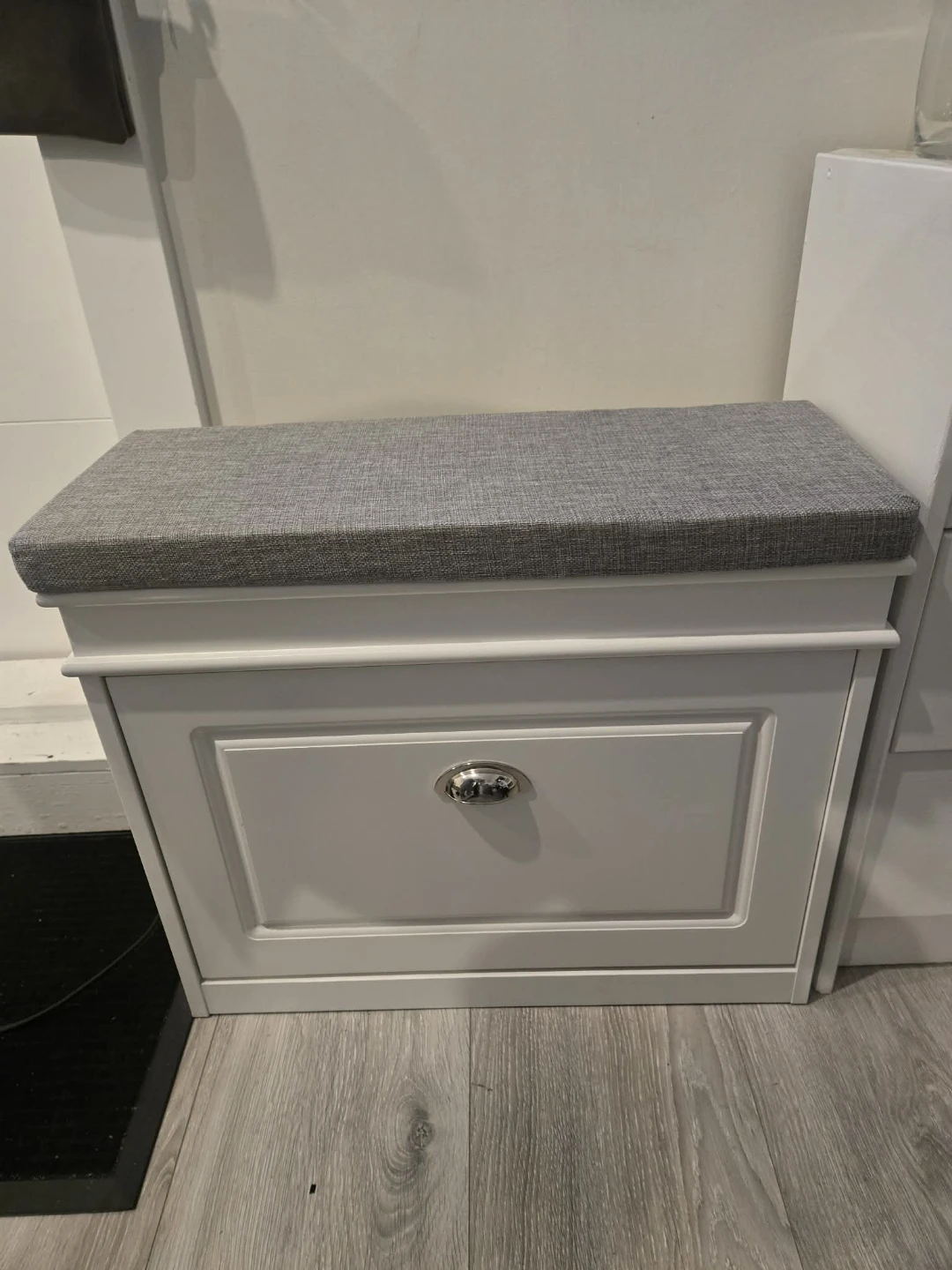 Shoe Storage Bench - White with Grey Cushion - photo 2