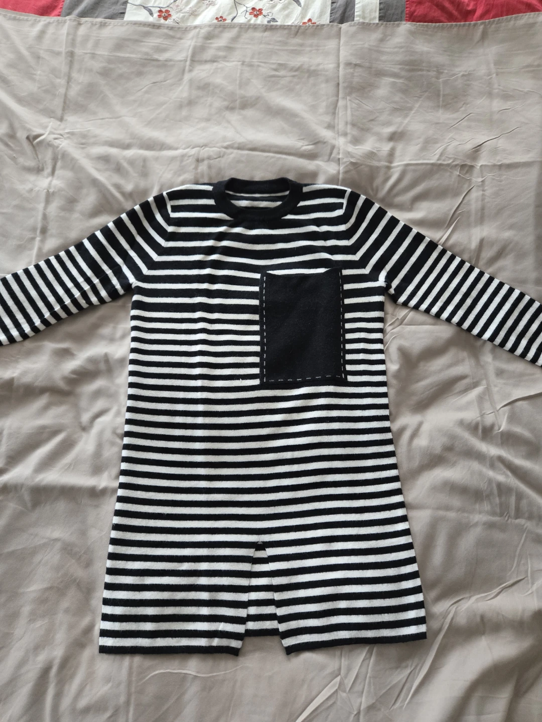 Striped Long Sleeve Knit Dress with Pocket