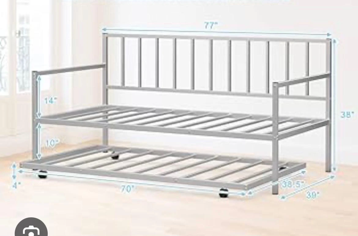White Metal Daybed Frame with Trundle
