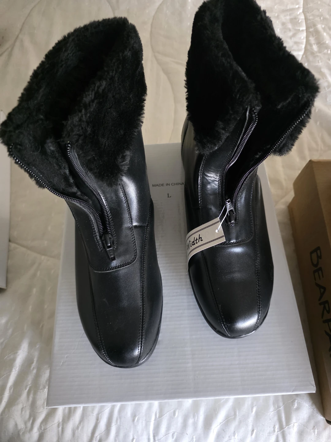 Black Faux Fur Lined Zipper Boots Size L - photo 2