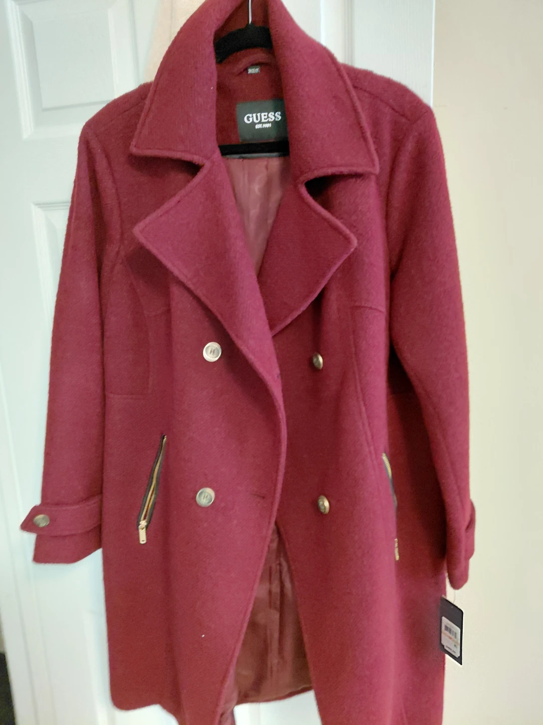 GUESS Burgundy Wool Blend Coat - Size 2X