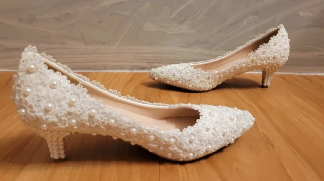 Crystal Queen White Lace Heels