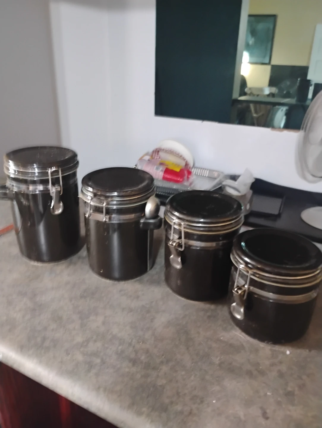 Set of 4 Black Canister Storage Jars