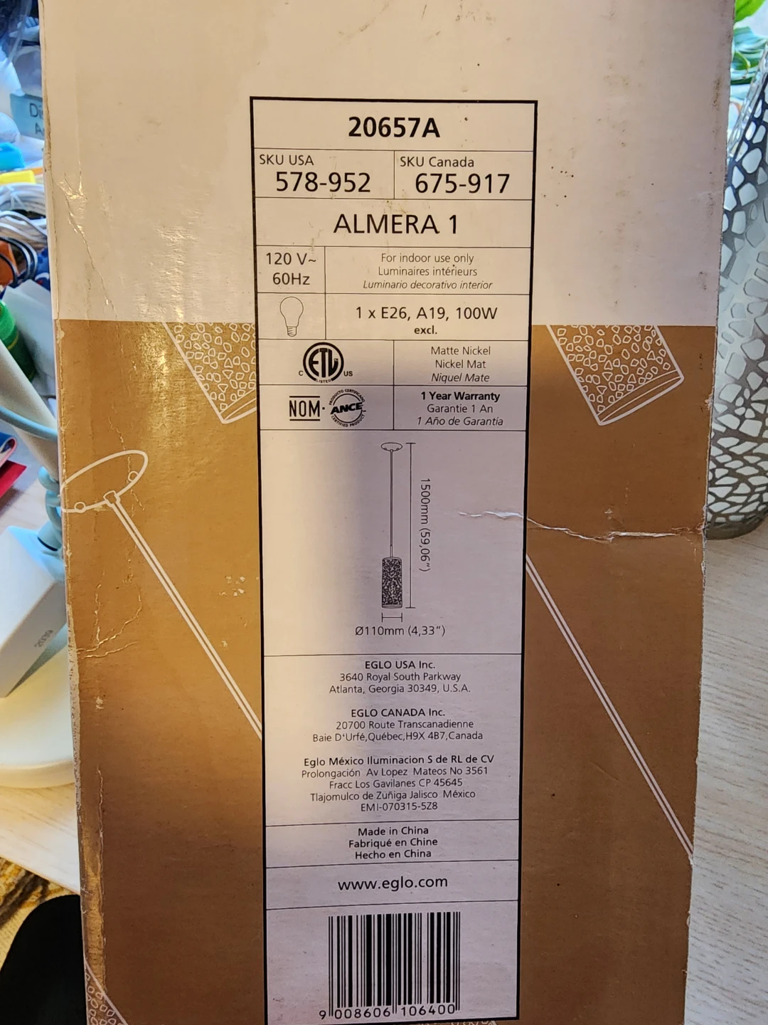 Eglo Almera 1 Matte Nickel Pendant Light New - photo 3