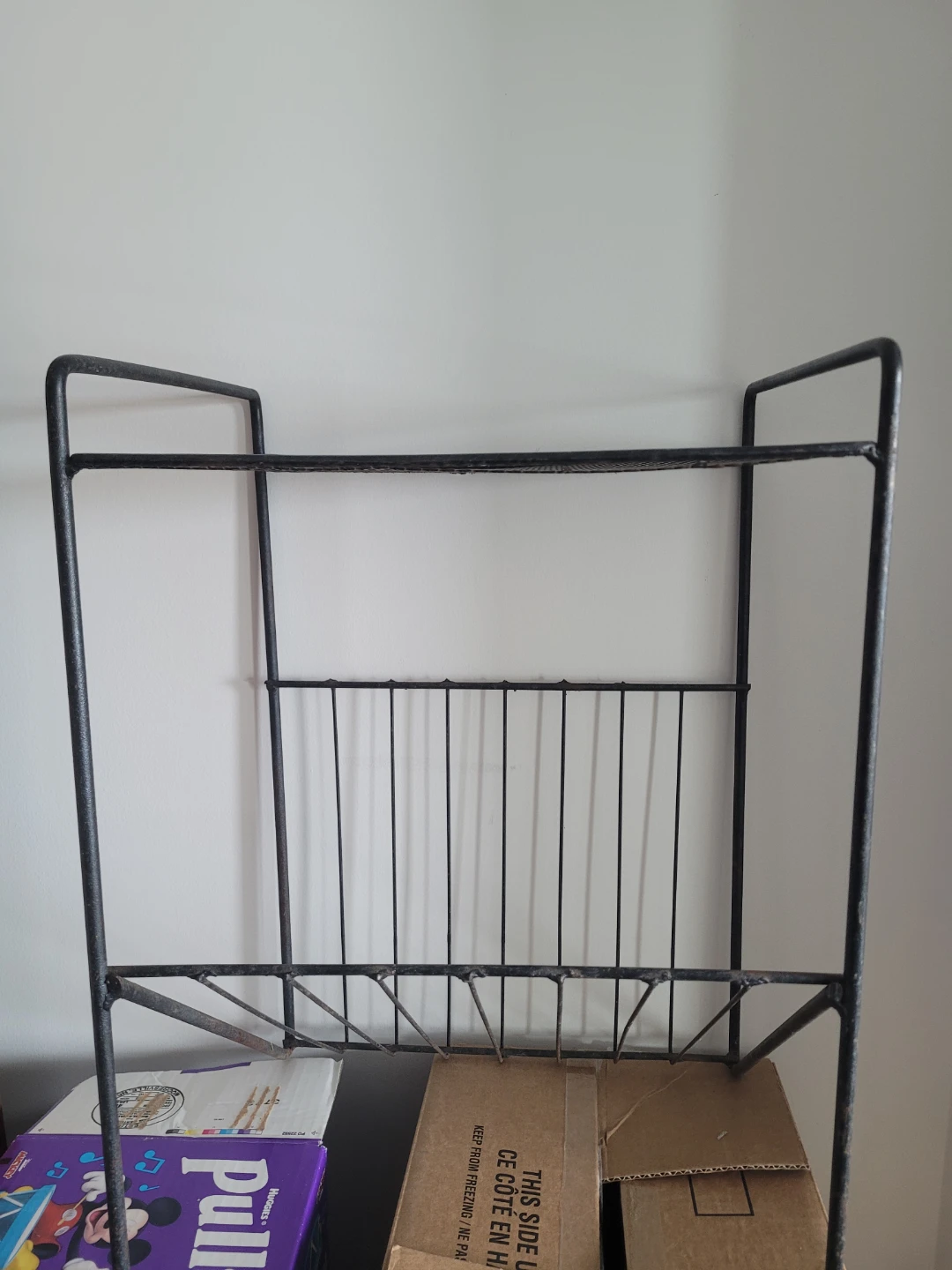 Vintage Record Stand Black Metal Wire Shelf Unit