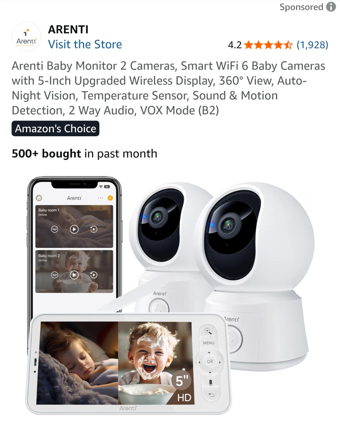 Arenti Baby Monitor with 2 Cameras and 5" Display - photo 2