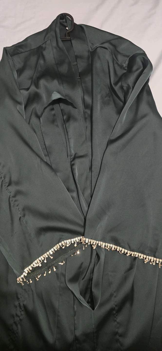 Green front open Abaya with Rhinestone Detail - photo 2