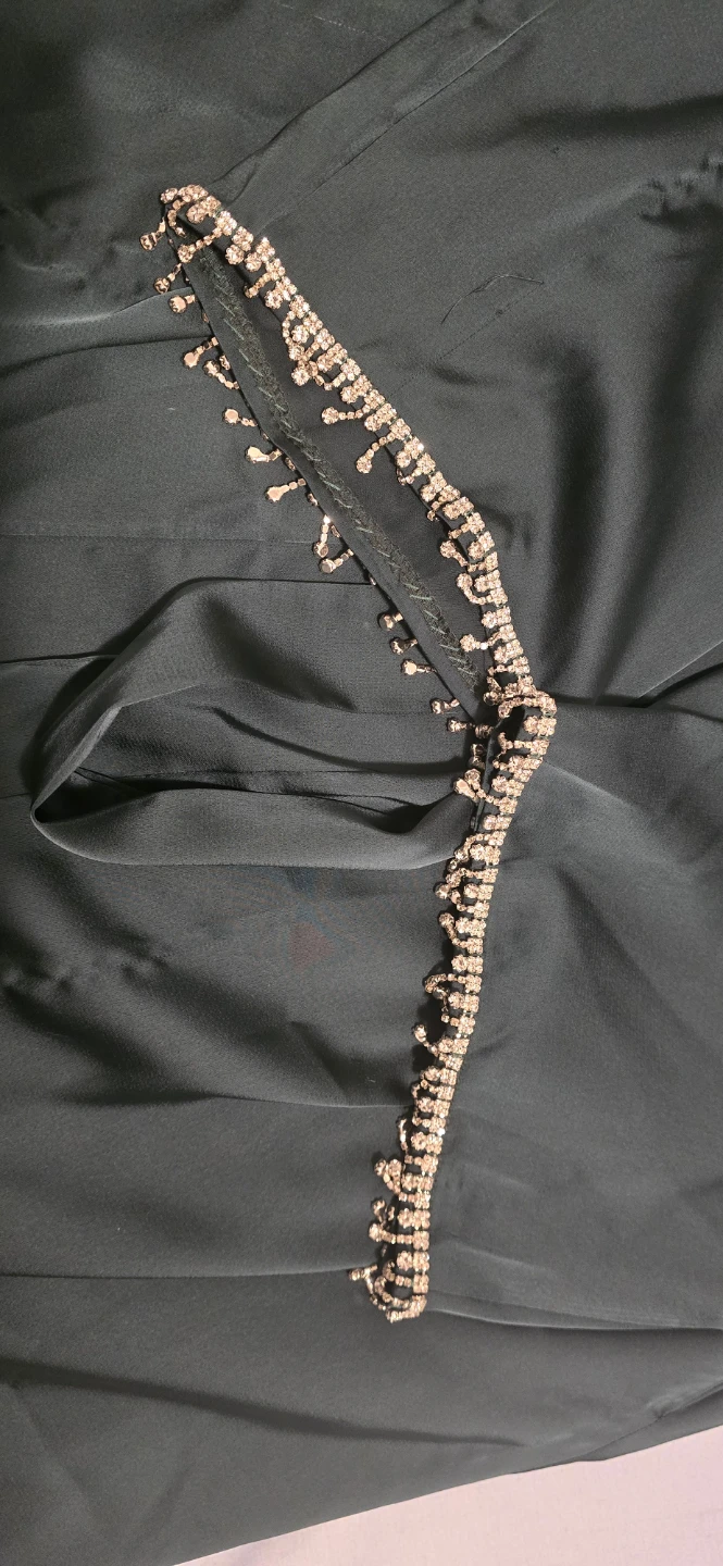 Green front open Abaya with Rhinestone Detail - photo 3