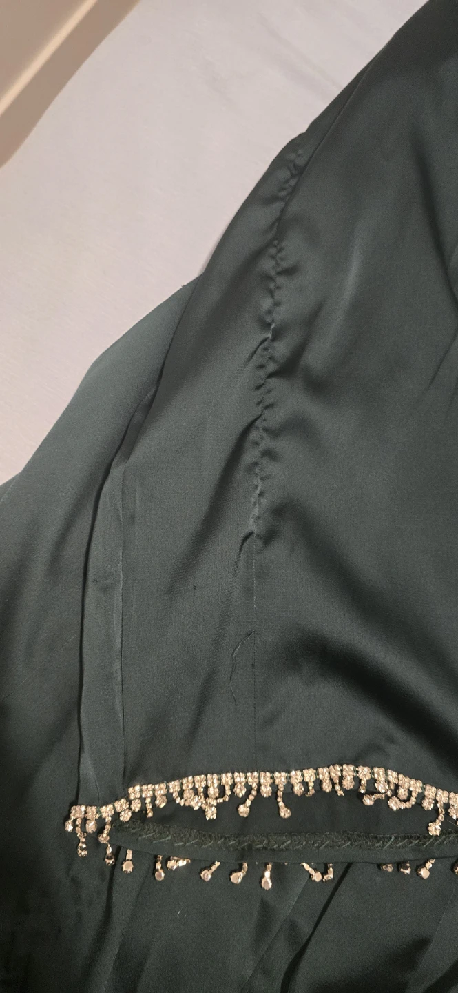 Green front open Abaya with Rhinestone Detail - photo 4