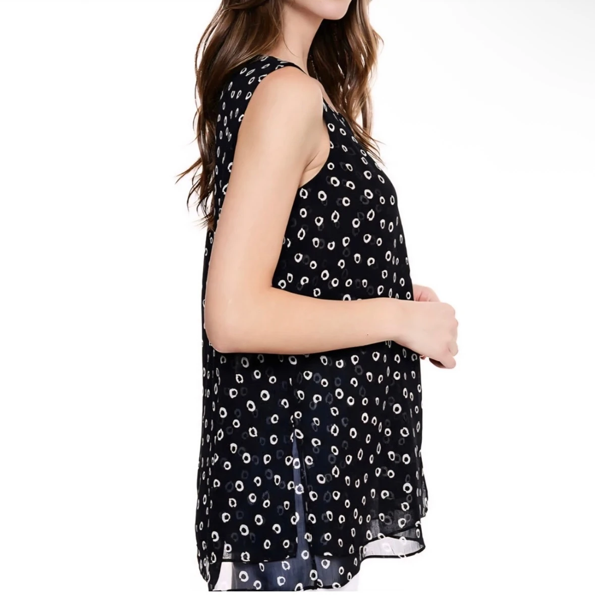 Cristina B Black Patterned Sleeveless Top XXL - photo 2