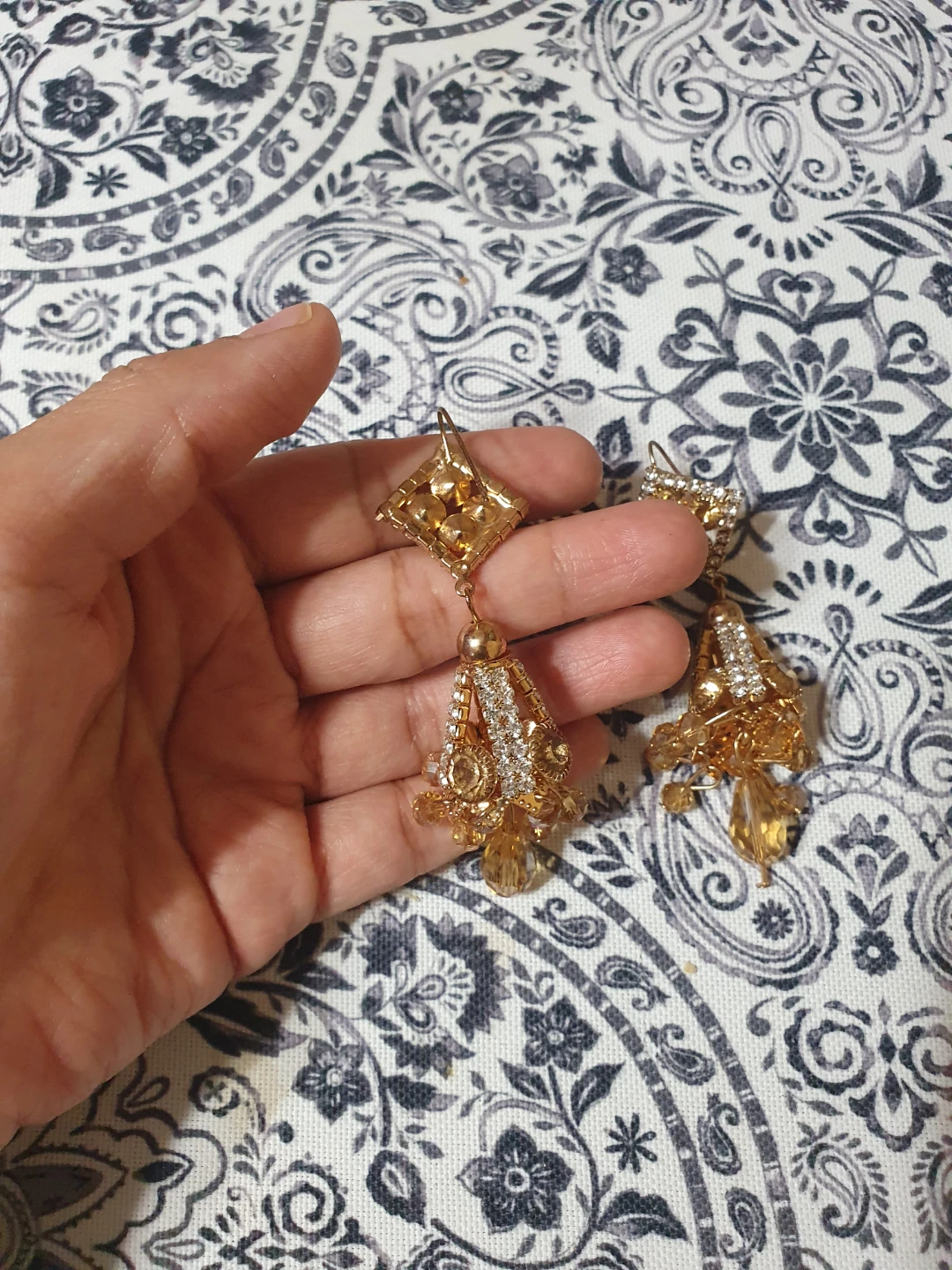 Gold Jhumka Earrings with Crystals - photo 2