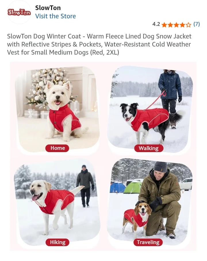 NEW!   SlowTon Dog Winter Coat - Red, 2XL