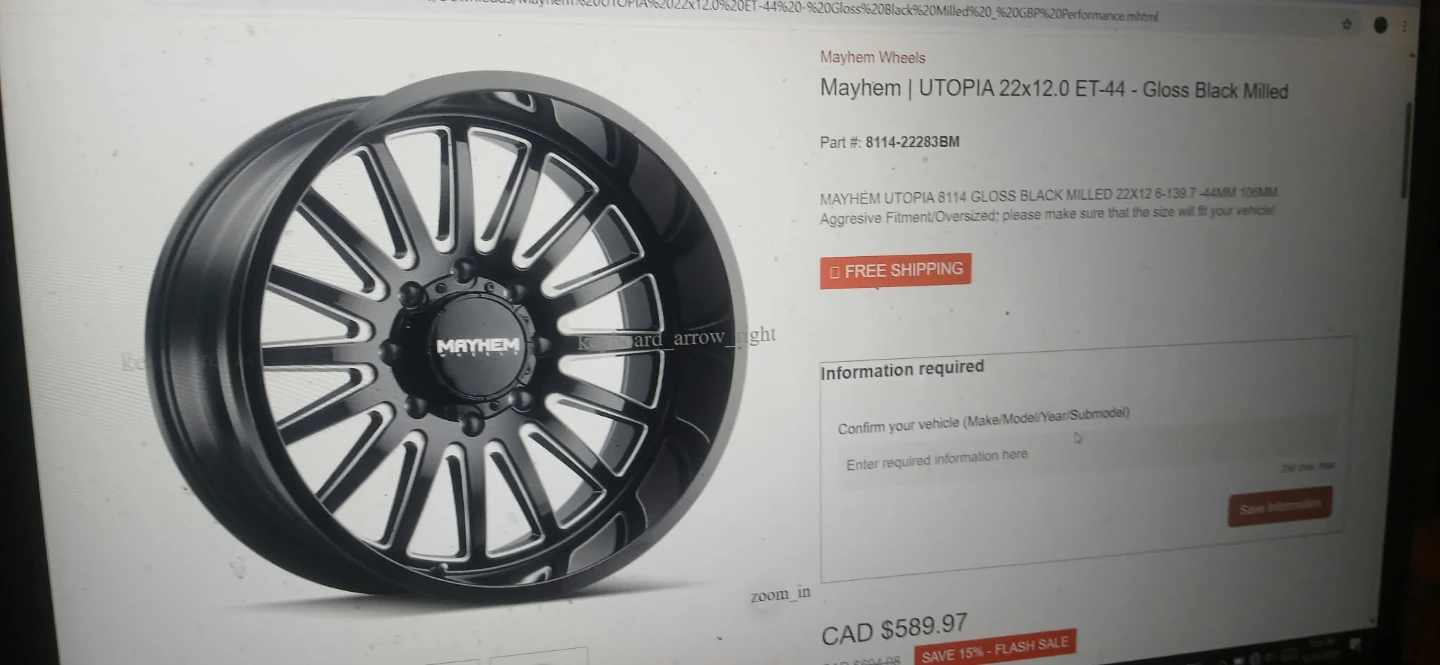 Mayhem Utopia 22x12.0 Gloss Black Milled Wheel - photo 2