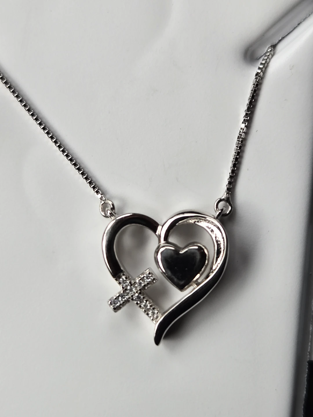 925 Sterling Silver Heart & Cross Necklace - photo 2