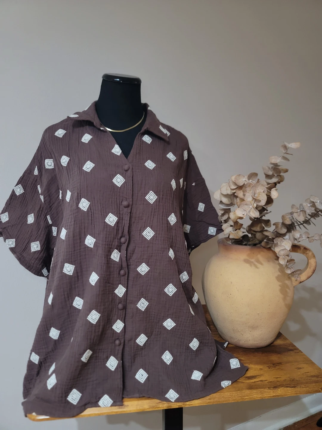 Cynthia Rowley Chocolate Shirt 100% Cotton Resort Cottage Sz 2XL