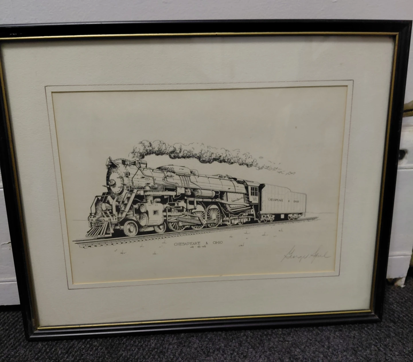 Set of 3 Framed Train Lithographs by George Sperl 21" x 17" - photo 2