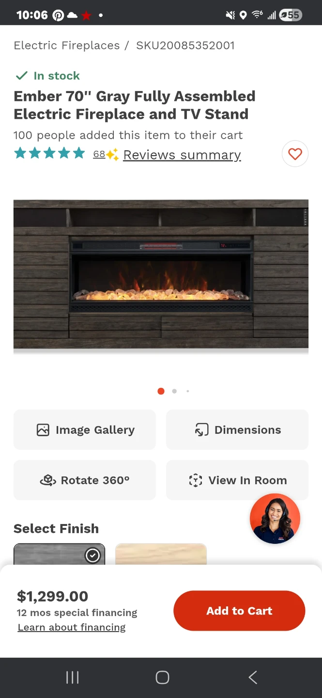 Ember 70" Gray Electric Fireplace & TV Stand - photo 3