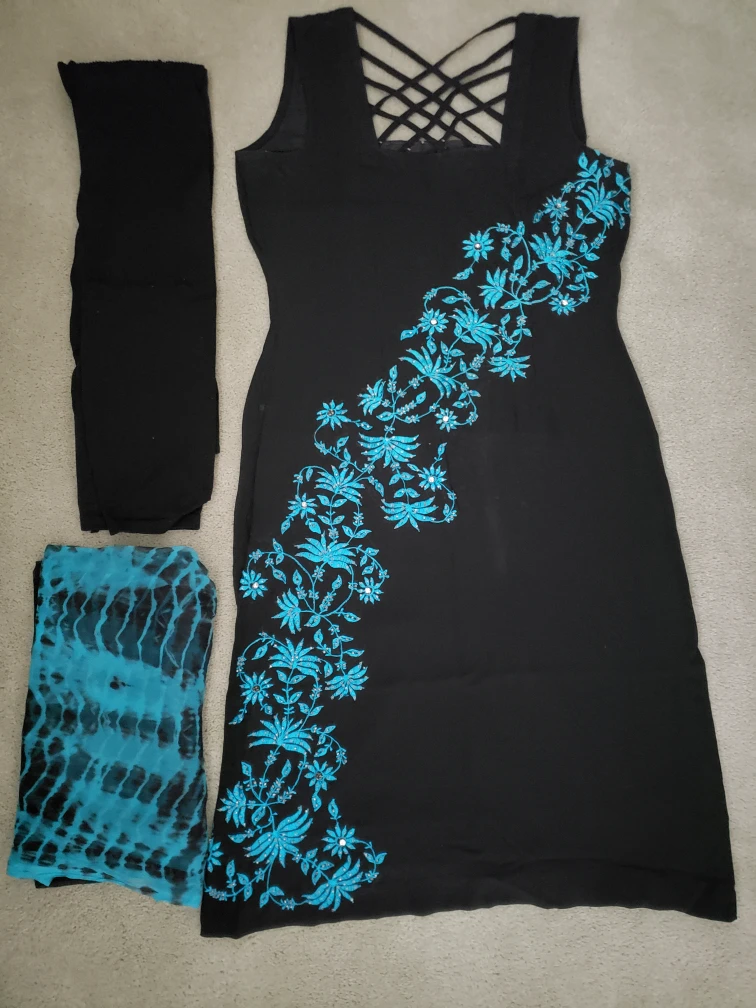 Black Indian  suit with Turquoise Embroidery - photo 2