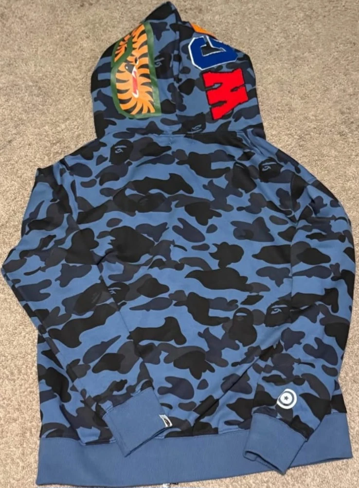 A Bathing Ape (BAPE) Blue Camo Shark Hoodie - Size M - photo 3