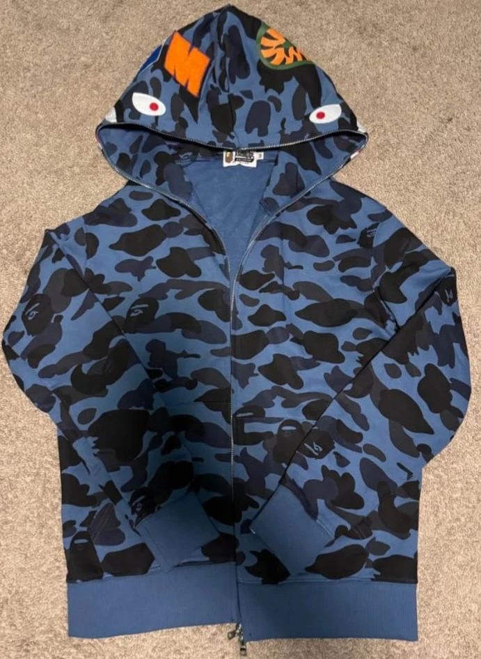 A Bathing Ape (BAPE) Blue Camo Shark Hoodie - Size M - photo 4