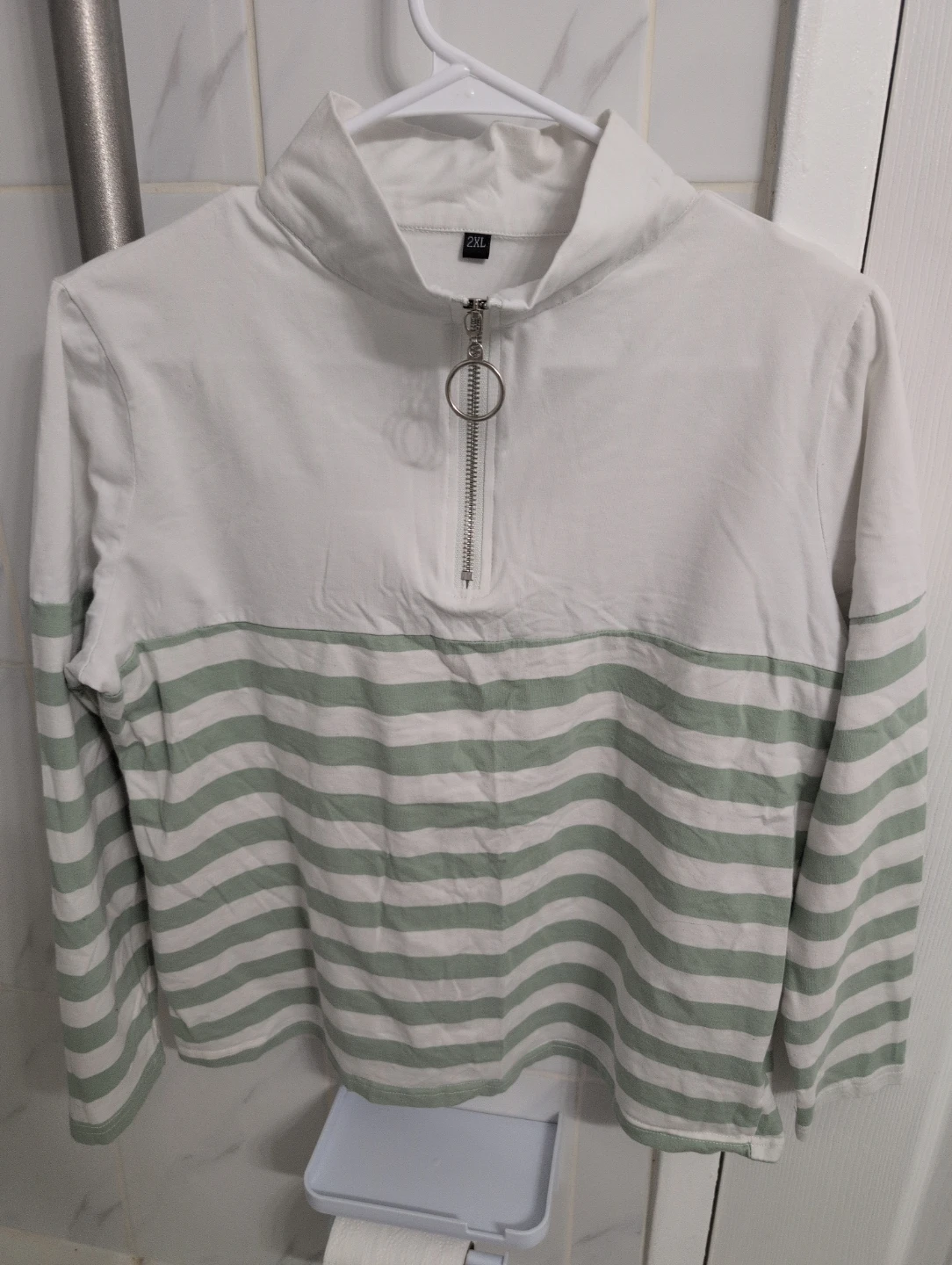 Women's 2XL Striped 1/4 Zip Long Sleeve Top