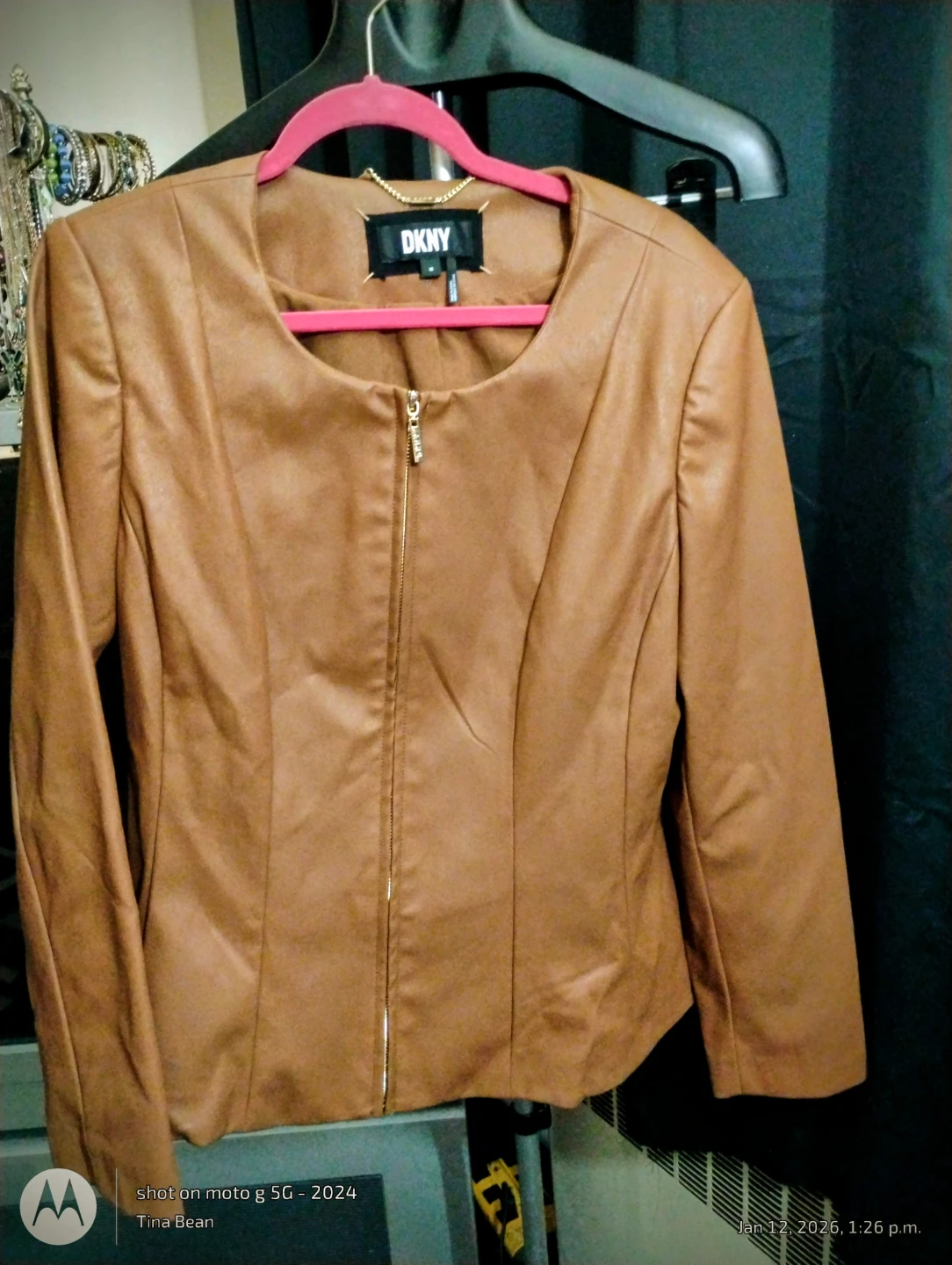 DKNY Brown Faux Leather Jacket - Size M