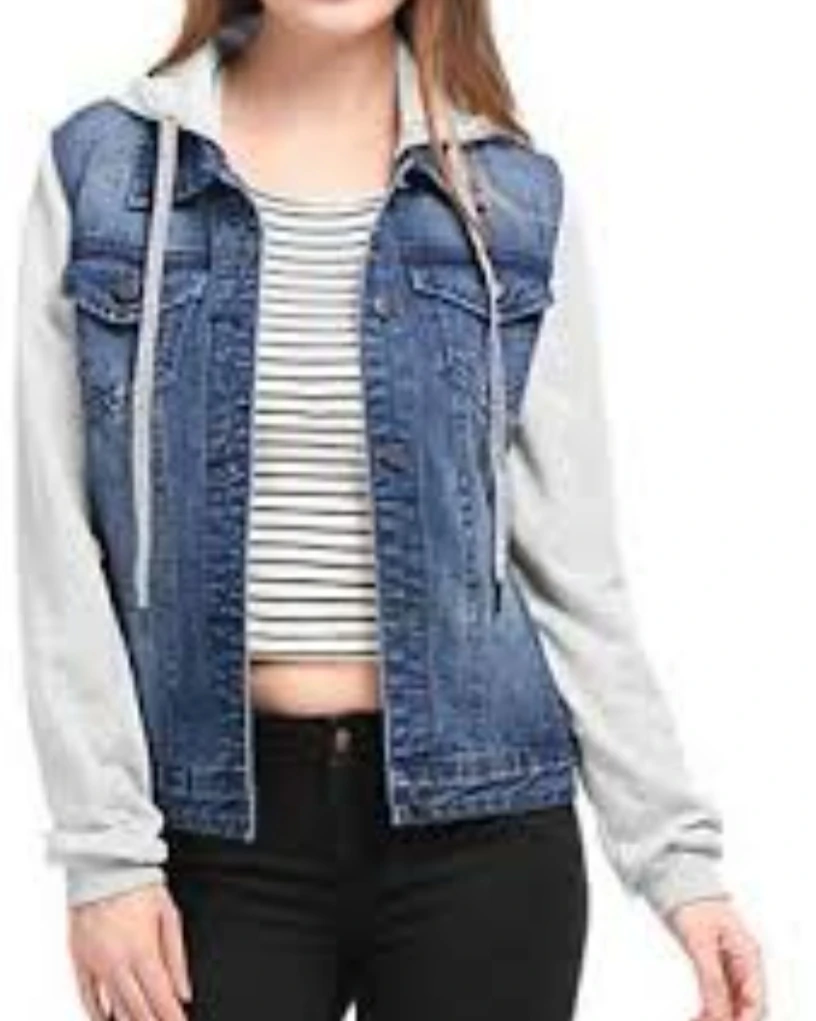 Women's Denim and Fleece Hooded Jacket