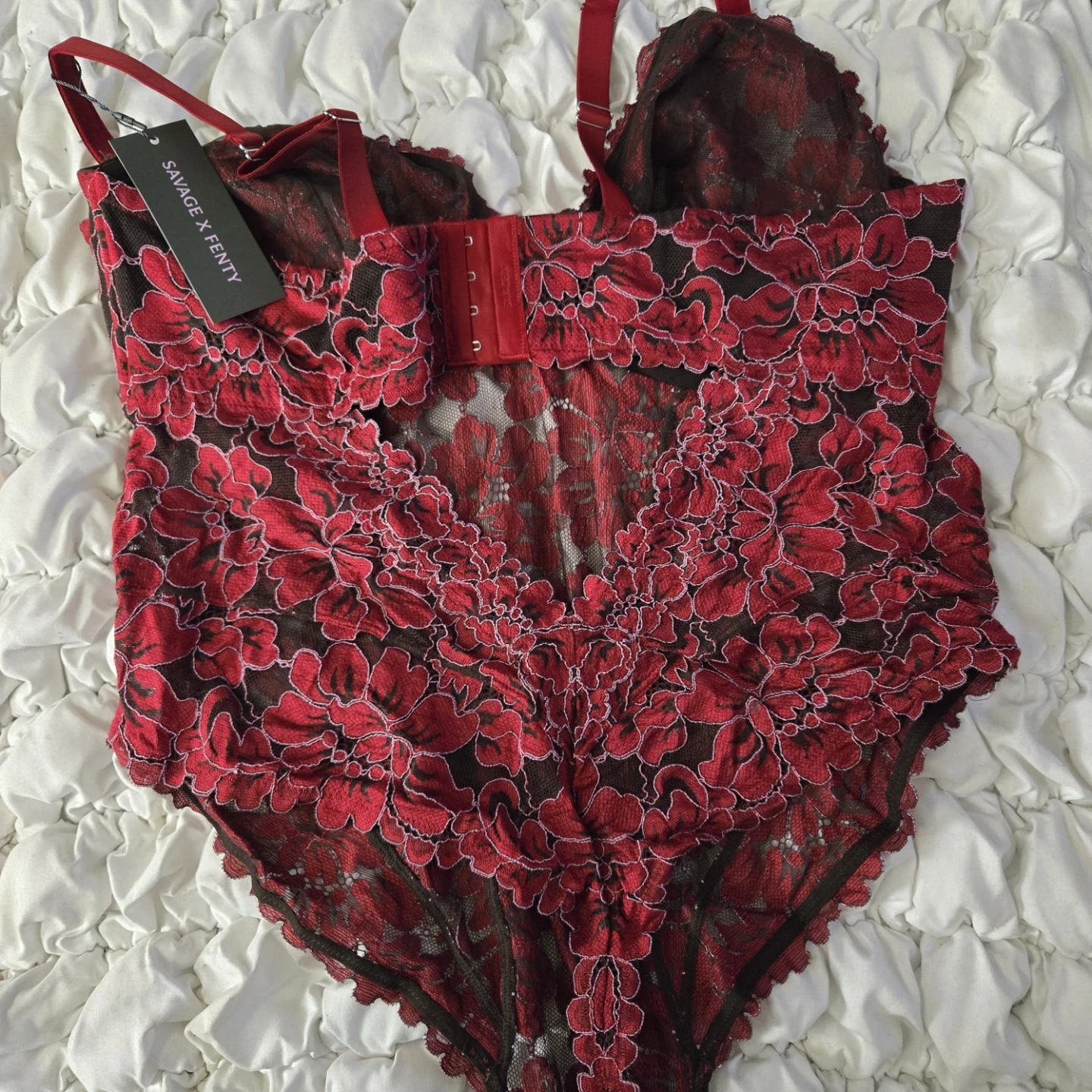 Savage X Fenty Red Floral Lace Bodysuit - photo 2
