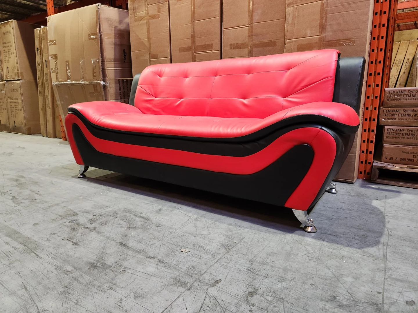 Red and Black Leather Loveseat Sofa - photo 3