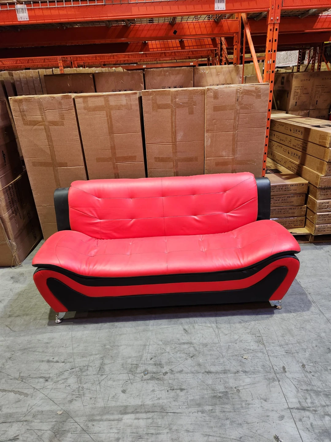 Red and Black Leather Loveseat Sofa - photo 4