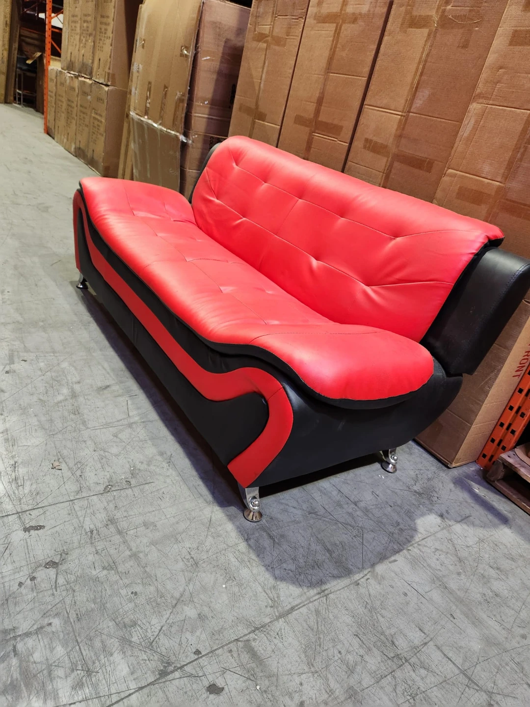 Red and Black Leather Loveseat Sofa - photo 5