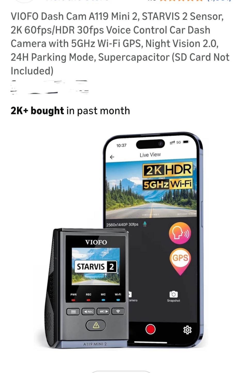 VIOFO A119 Mini 2 Dash Cam - 2K 60fps