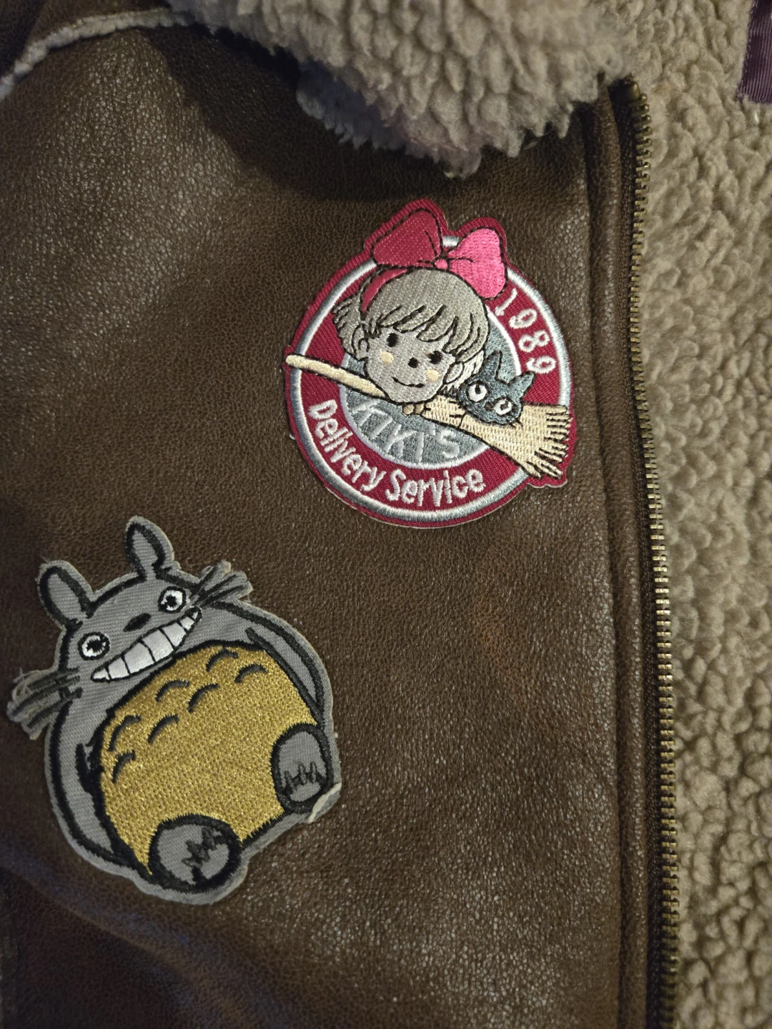 Brown Faux Aviator Jacket with Ghibli Patches - photo 2