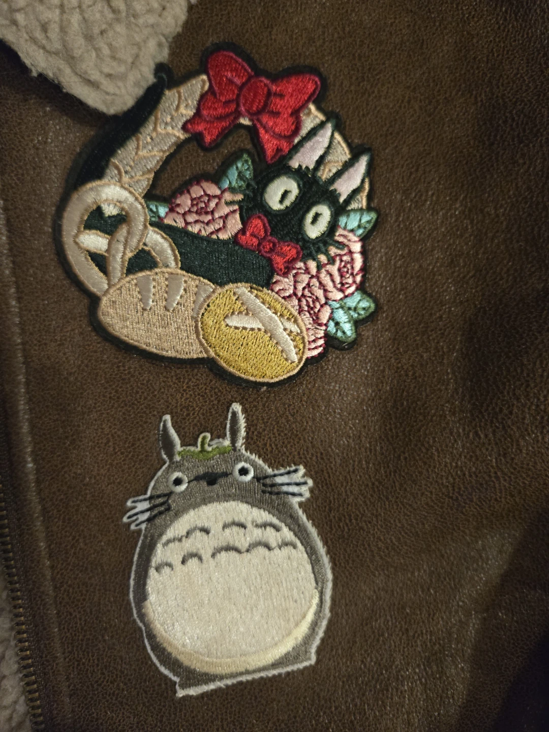 Brown Faux Aviator Jacket with Ghibli Patches - photo 3