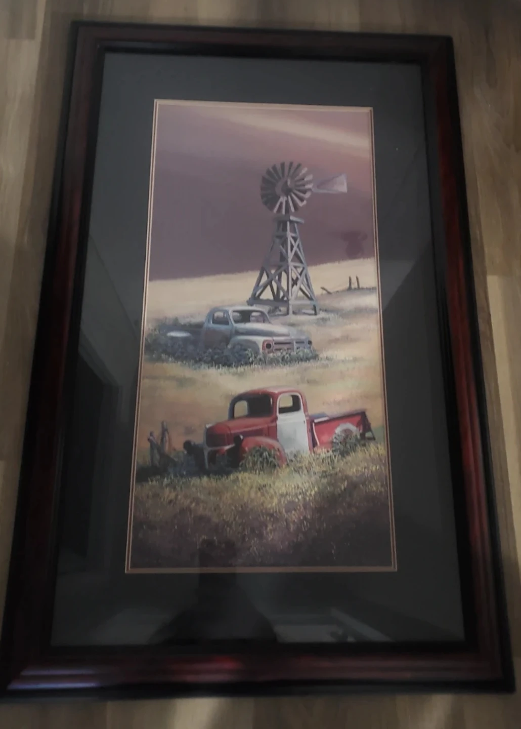 Framed Art Print - Vintage Trucks and Windmill Scene - photo 2