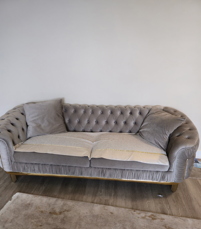 3-piece Grey Turkish sofa and Loveseat with Gold Accents - photo 3