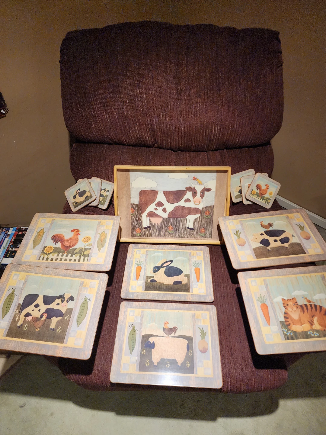 Wooden Serving Tray and Coaster Set